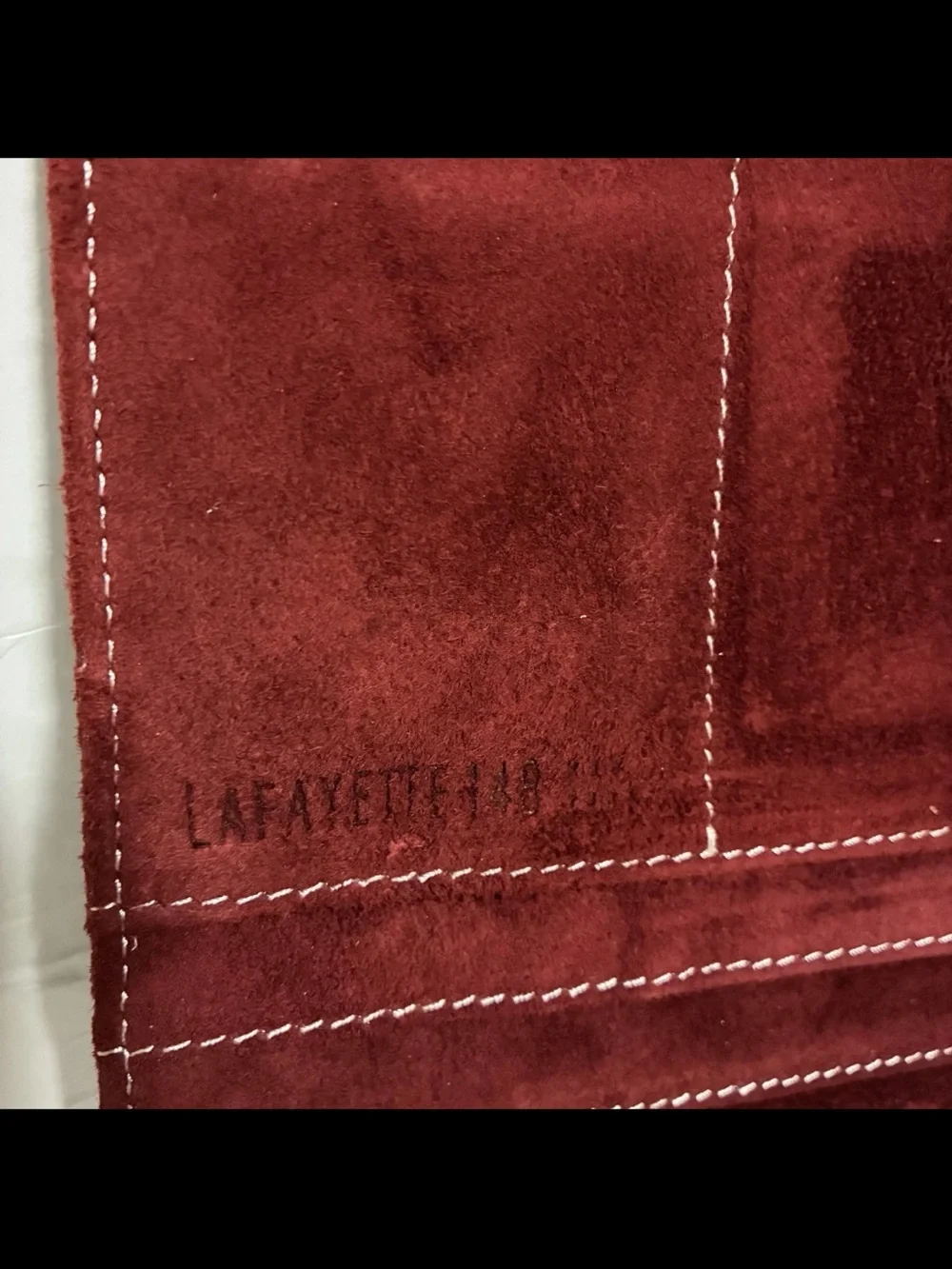 Suede Long Wallet in Burgundy with White Stitching